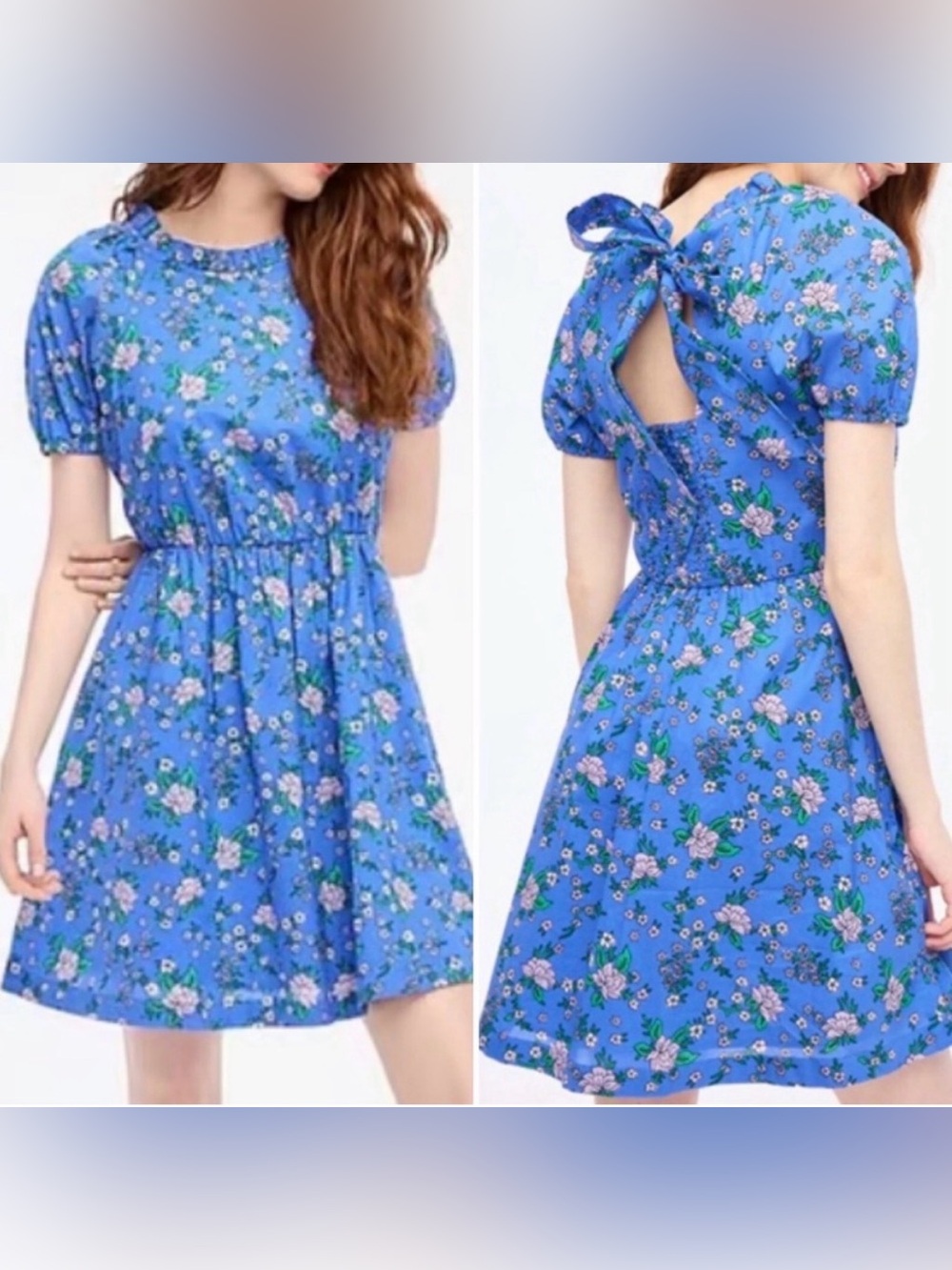 Nwt J.CREW puff sleeve tie back mini dress in blue